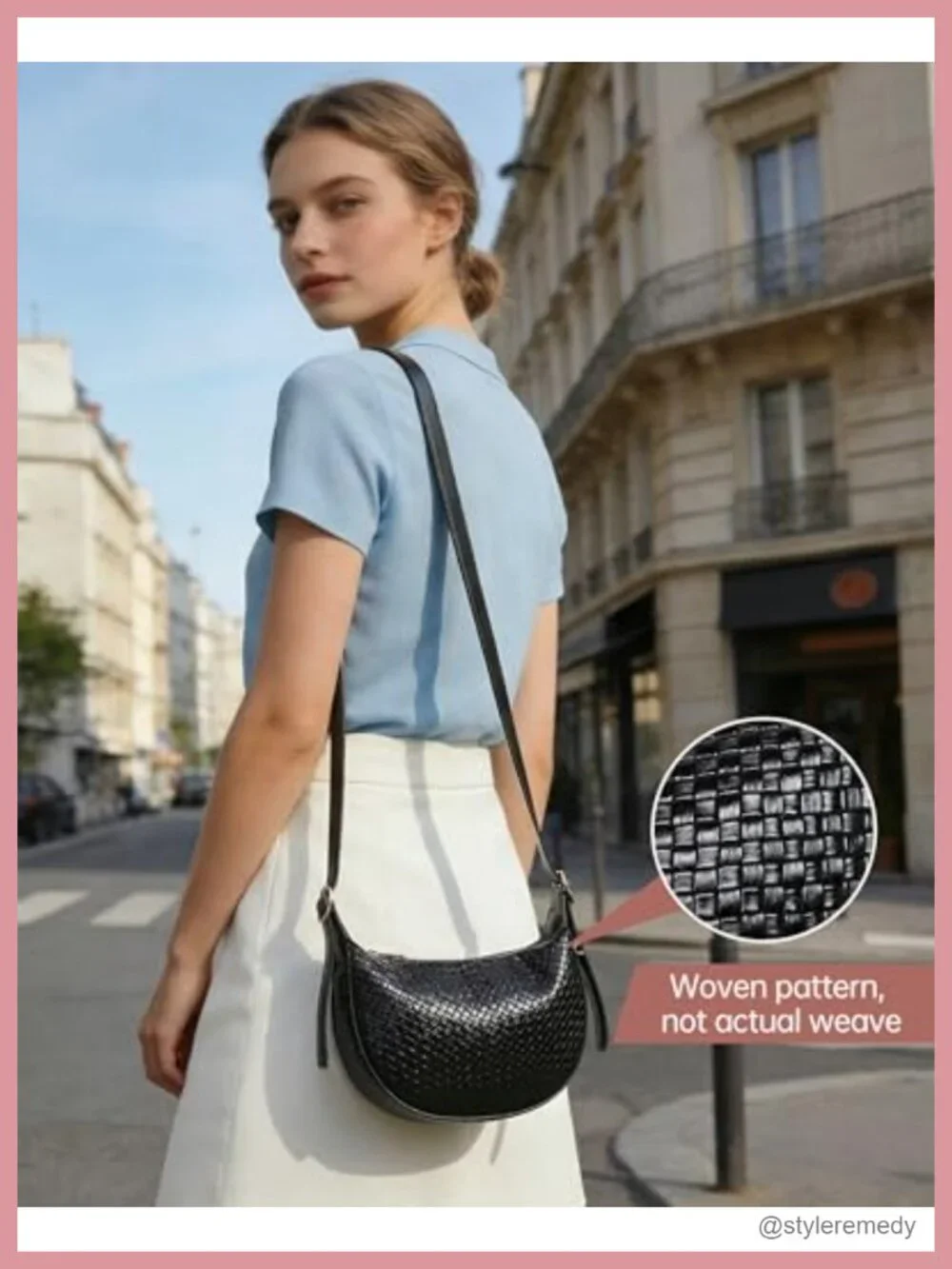 Women's Woven Crescent Hobo Bag with Detachable Pouch Crossbody Vegan Leather